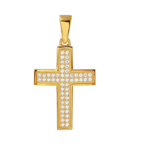 .925 Sterling Silver Gold Plated Cross Inlay Micro Pave Cz Cross Pendant