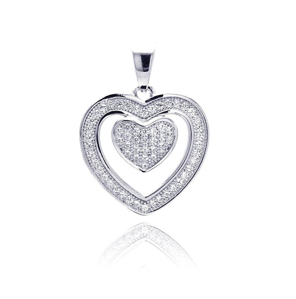 .925 Sterling Silver Rhodium Plated Open Heart Micro Pave Cz Dangling Pendant