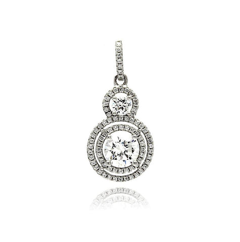 .925 Sterling Silver Rhodium Plated Multiple Graduated Circle Micro Pave Cz Dangling Pendant