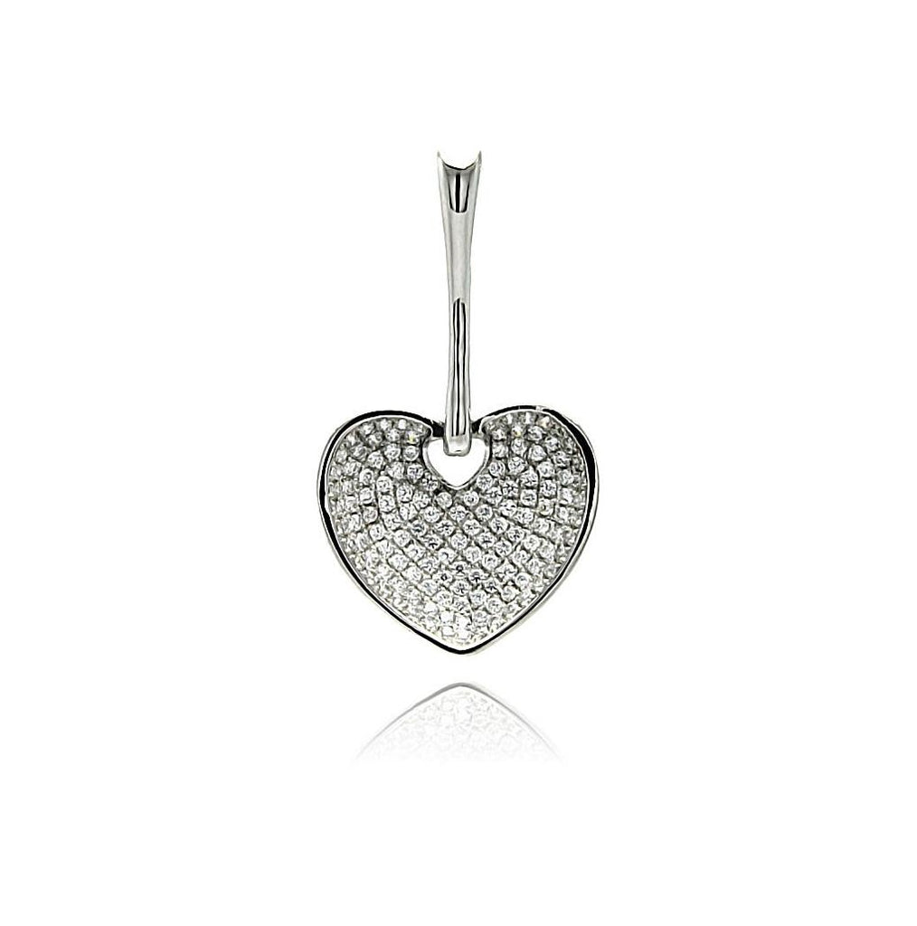 .925 Sterling Silver Rhodium Plated Heart Micro Pave Cz Dangling Pendant