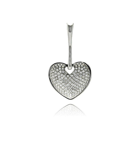 .925 Sterling Silver Rhodium Plated Heart Micro Pave Cz Dangling Pendant