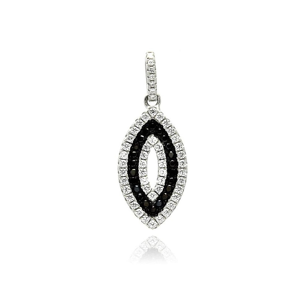 .925 Sterling Silver Black & Silver Rhodium Plated Marqui Micro Pave Cz Dangling Pendant