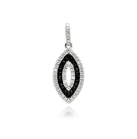 .925 Sterling Silver Black & Silver Rhodium Plated Marqui Micro Pave Cz Dangling Pendant