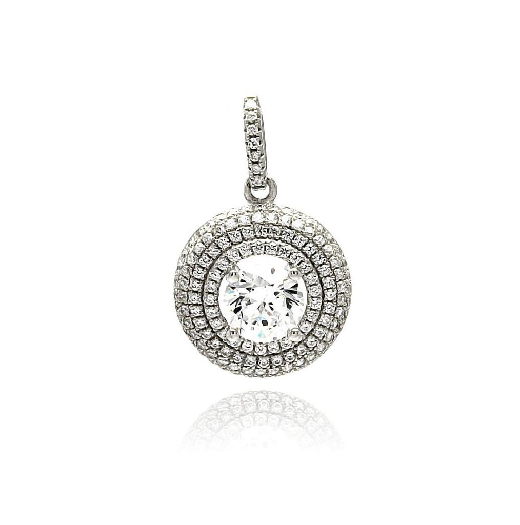 .925 Sterling Silver Rhodium Plated Circle Micro Pave Cz Dangling Pendant