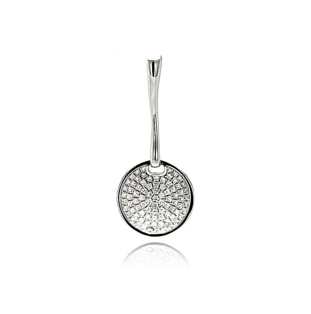 .925 Sterling Silver Rhodium Plated Circle Micro Pave Cz Dangling Pendant