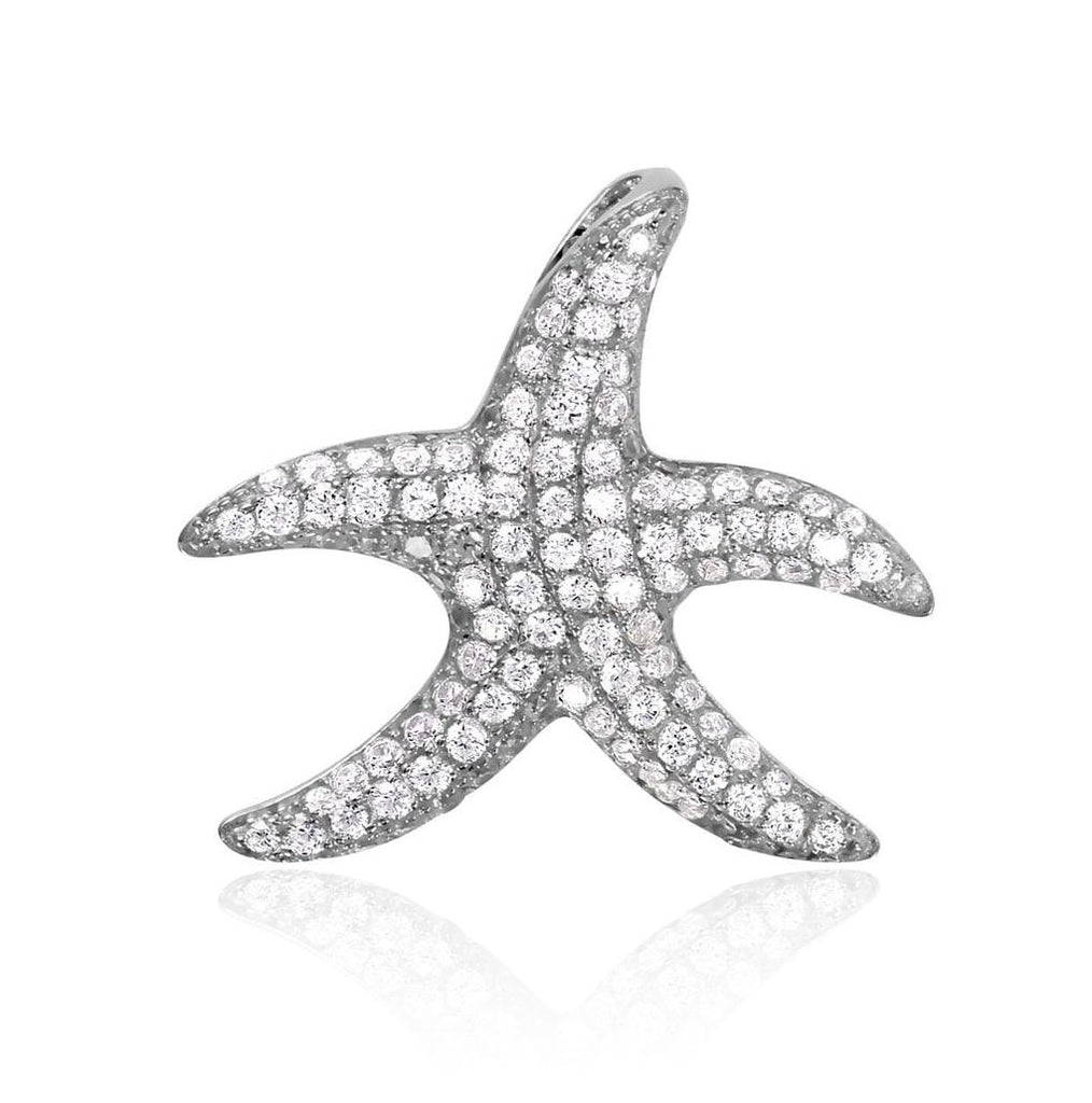 .925 Sterling Silver Rhodium Plated Starfish Cz Pendant