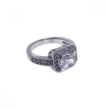 .925 Sterling Silver Rhodium Plated Pave Clear Cluster Cz Square Ring, <b>size: 5</b>