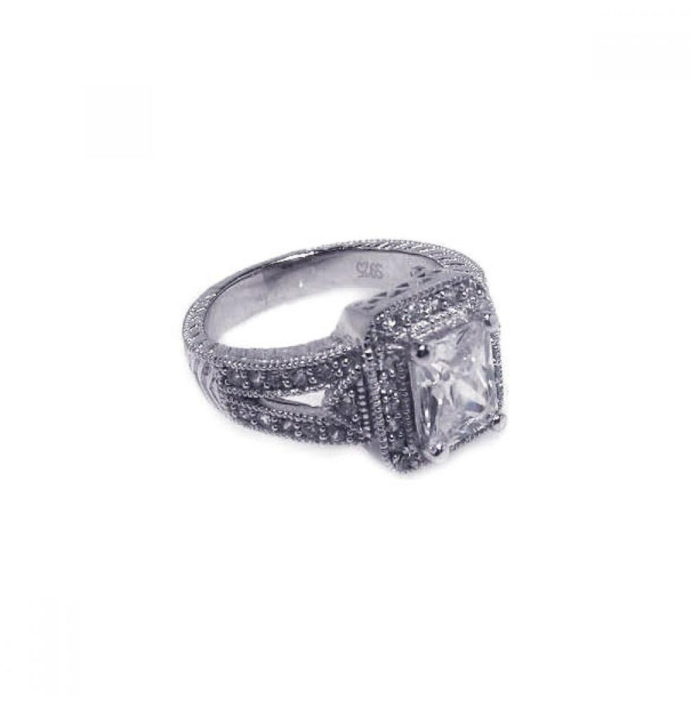 .925 Sterling Silver Rhodium Plated Micro Pave Clear Cluster Cz Square Ring, <b>size: 5</b>