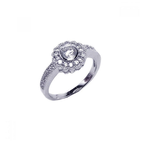 .925 Sterling Silver Rhodium Plated Micro Pave Clear Cluster Cz Flower Ring, <b>size: 5</b>