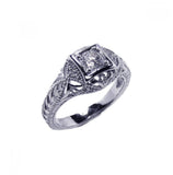 .925 Sterling Silver Rhodium Plated Clear Cz Inlay Antique Ring, <b>size: 5</b>