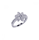 .925 Sterling Silver Rhodium Plated Micro Pave Cz Flower Ring, <b>size: 5</b>