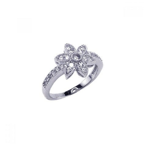 .925 Sterling Silver Rhodium Plated Micro Pave Cz Flower Ring, <b>size: 5</b>