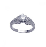 .925 Sterling Silver Rhodium Plated Pave Clear Round Center Cz Ring, <b>size: 5</b>