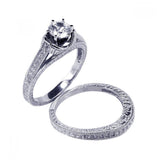 .925 Sterling Silver Rhodium Plated Pave Clear Round Cz Engagement Ring Set, <b>size: 5</b>