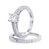 .925 Sterling Silver Rhodium Plated Pave Princess Cut Center Cz Engagement Ring Set, <b>size: 5</b>