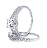 .925 Sterling Silver Rhodium Plated Pave Round Center Clear Cz Engagement Ring Set, <b>size: 5</b>