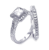 .925 Sterling Silver Rhodium Plated Pave Clear Square Cluster Cz Engagement Ring Set, <b>size: 5</b>