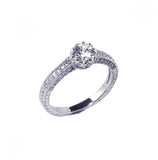 .925 Sterling Silver Rhodium Plated Pave Round Center Cz Ring, <b>size: 5</b>