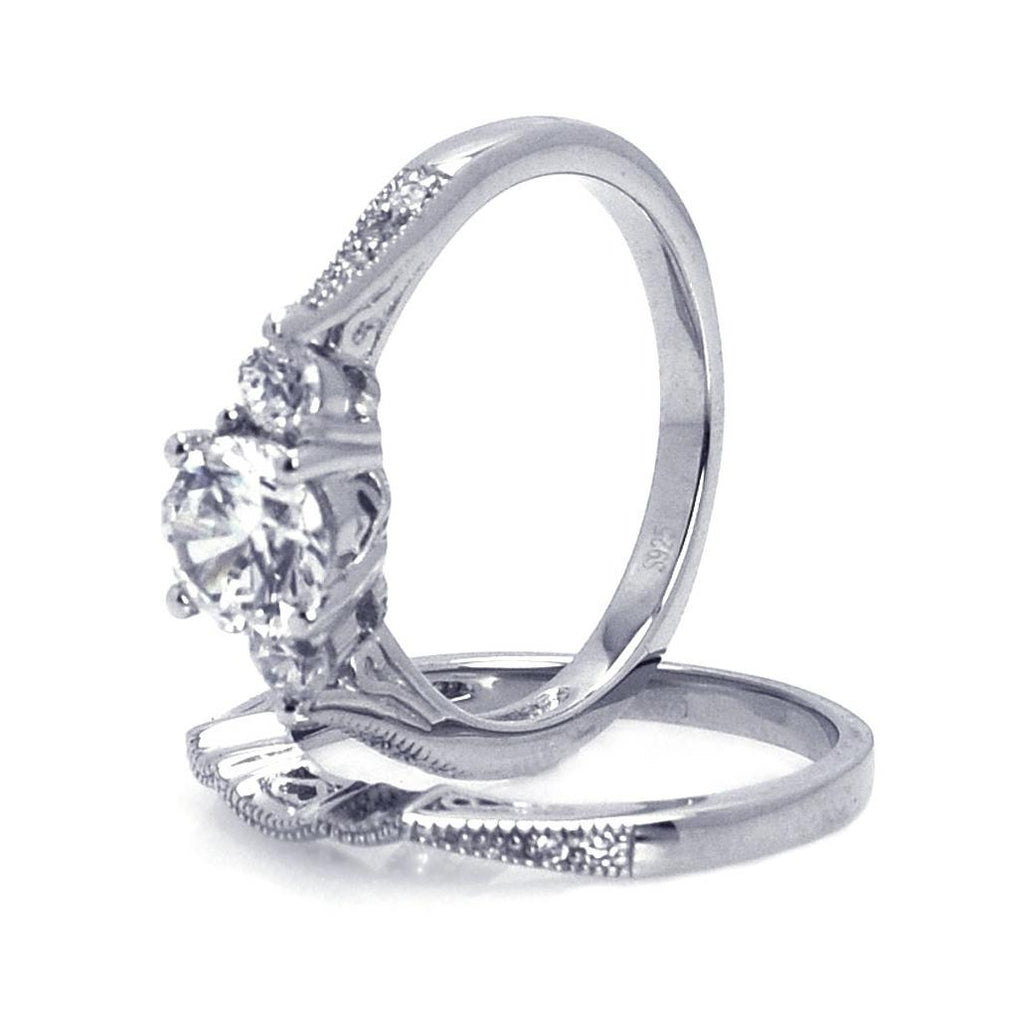 .925 Sterling Silver Rhodium Plated Cz Bridal Engagement Ring Set, <b>size: 5</b>