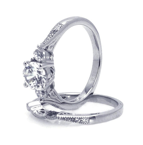 .925 Sterling Silver Rhodium Plated Cz Bridal Engagement Ring Set, <b>size: 5</b>