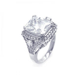 .925 Sterling Silver Rhodium Plated Pave Clear Square Center Cluster Cz Ring, <b>size: 5</b>