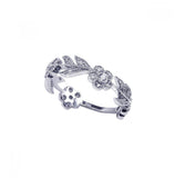 .925 Sterling Silver Rhodium Plated Cz Flower Leaf Eternity Ring, <b>size: 5</b>