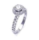 .925 Sterling Silver Rhodium Plated Micro Pave Clear Cluster Round Center Cz Perforated Ring, <b>size: 5</b>