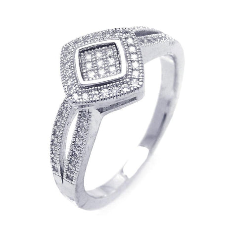 .925 Sterling Silver Rhodium Plated Micro Pave Cz Diamond Shaped Ring, <b>size: 5</b>