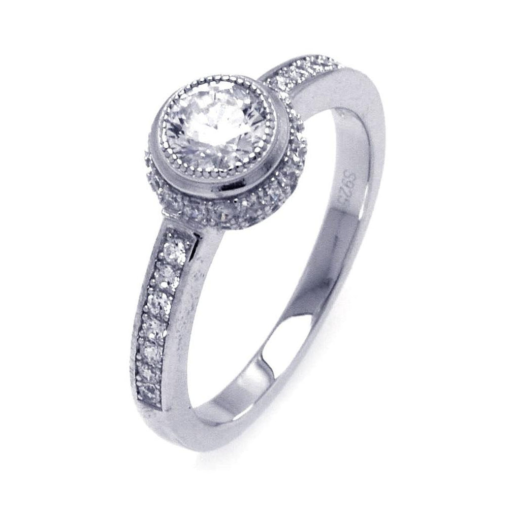 .925 Sterling Silver Rhodium Plated Micro Pave Round Center Cz Circle Ring, <b>size: 5</b>