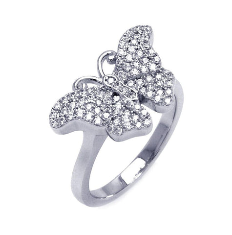 .925 Sterling Silver Rhodium Plated Micro Pave Cz Butterfly Ring, <b>size: 5</b>