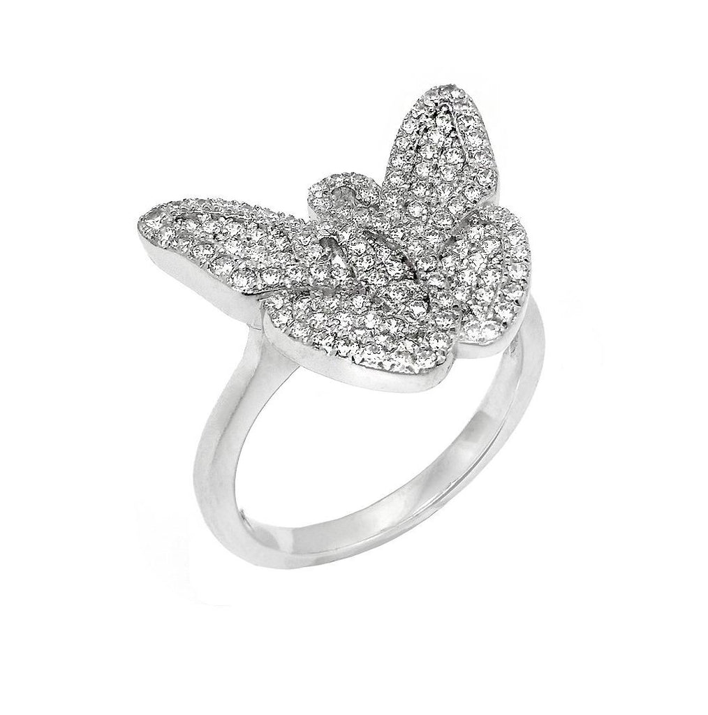 .925 Sterling Silver Rhodium Plated Micro Pave Cz Butterfly Ring, <b>size: 5</b>