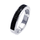 .925 Sterling Silver Rhodium Plated Half Micro Pave Black Cz Ring, <b>size: 5</b>