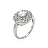 .925 Sterling Silver Rhodium Plated Micro Pave Clear Cz Multi Layer Round Ring, <b>size: 5</b>