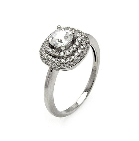 .925 Sterling Silver Rhodium Plated Micro Pave Clear Center Cz Multi Layer Square Ring, <b>size: 5</b>