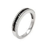 .925 Sterling Silver Rhodium & Black Rhodium Plated Half Micro Pave Black & Clear Cz Ring, <b>size: 5</b>