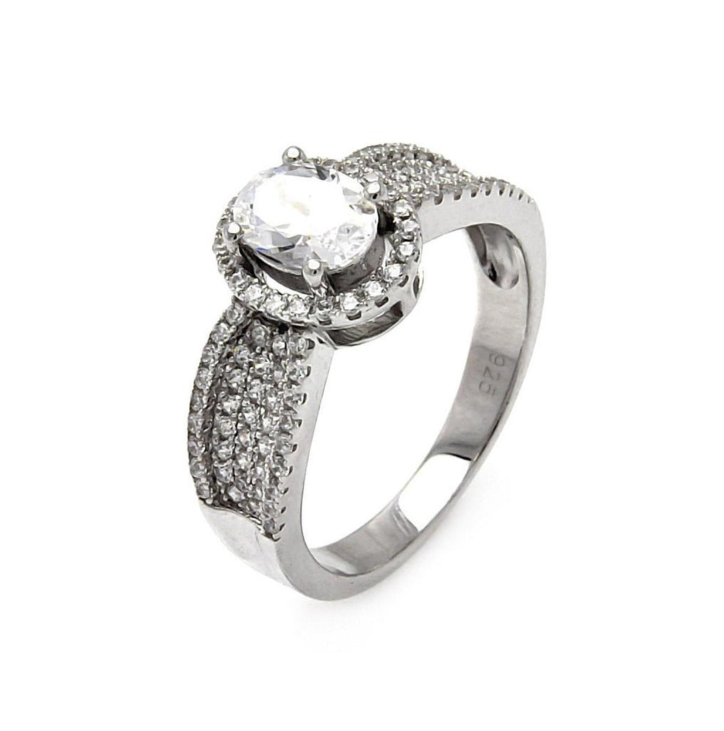 .925 Sterling Silver Rhodium Plated Micro Pave Cz Oval Ring, <b>size: 5</b>