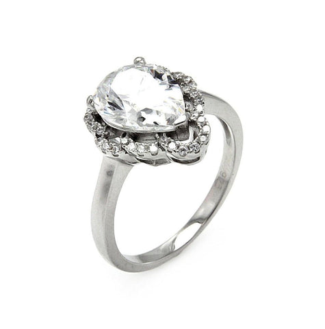 .925 Sterling Silver Rhodium Plated Micro Pave Cz Tear Drop Ring, <b>size: 5</b>