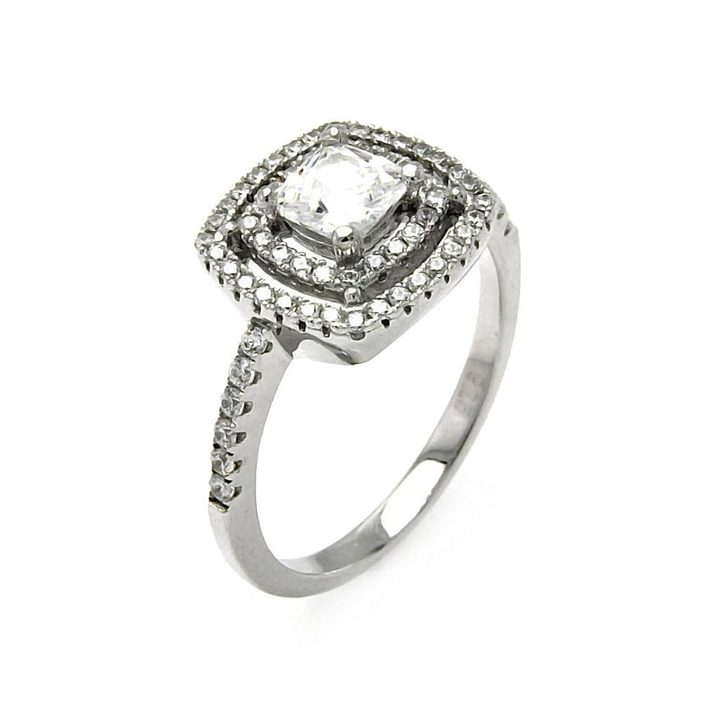 .925 Sterling Silver Rhodium Plated Micro Pave Clear Cz Multi Layer Square Ring, <b>size: 5</b>