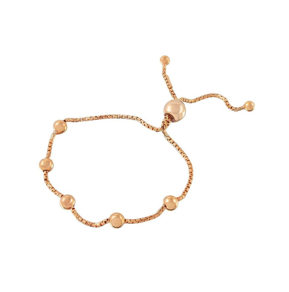 .925 Sterling Silver Rose Gold Plated 8 Beaded Italian Lariat Bracelet