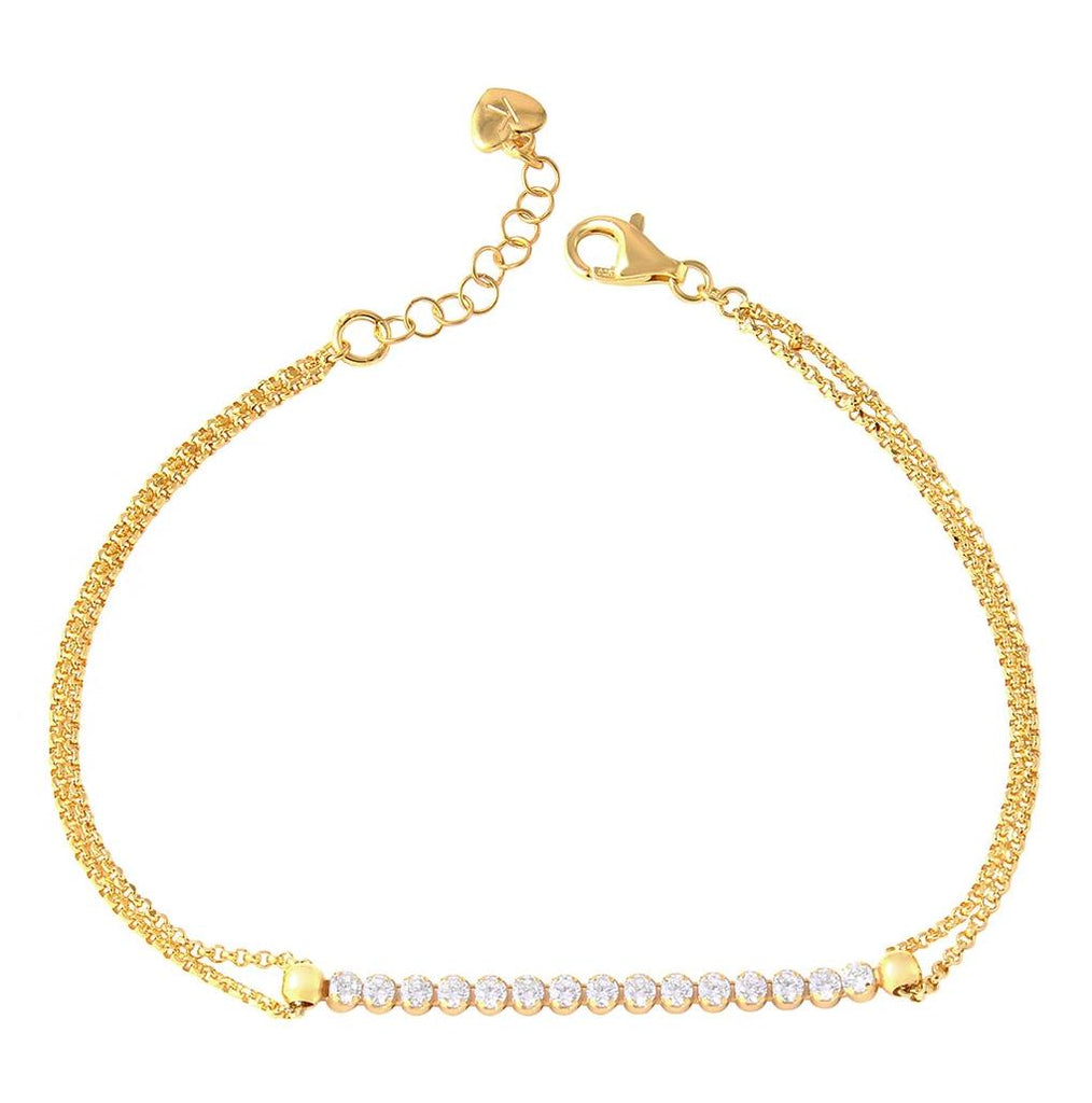 .925 Sterling Silver Gold Plated Cz Center Chain Bracelet