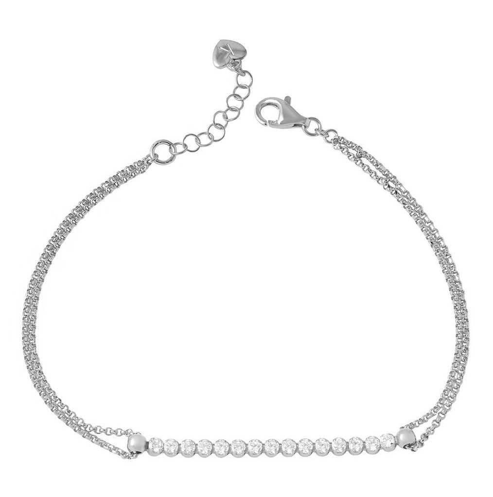 .925 Sterling Silver Rhodium Plated Cz Center Chain Bracelet