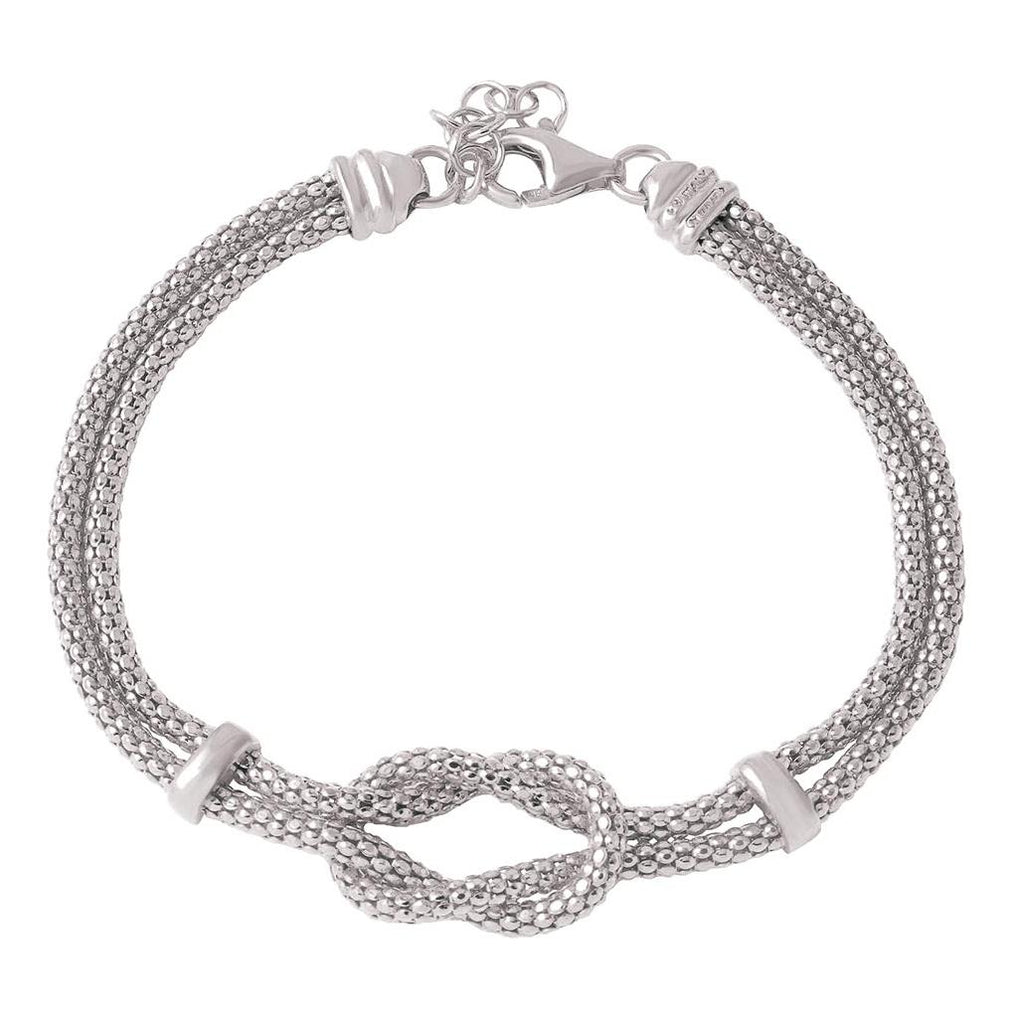 .925 Sterling Silver Rhodium Plated Knot And Bar Bracelet