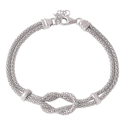 .925 Sterling Silver Rhodium Plated Knot And Bar Bracelet