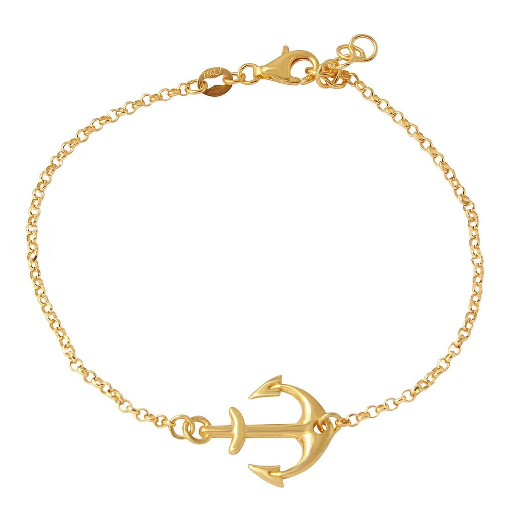 .925 Sterling Silver Gold Plated Anchor Chain Bracelet