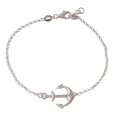 .925 Sterling Silver Rhodium Plated Anchor Chain Bracelet