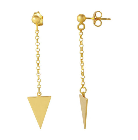 .925 Sterling Silver Gold Plated Hanging Triangle Earrings