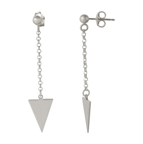 .925 Sterling Silver Rhodium Plated Hanging Triangle Earrings