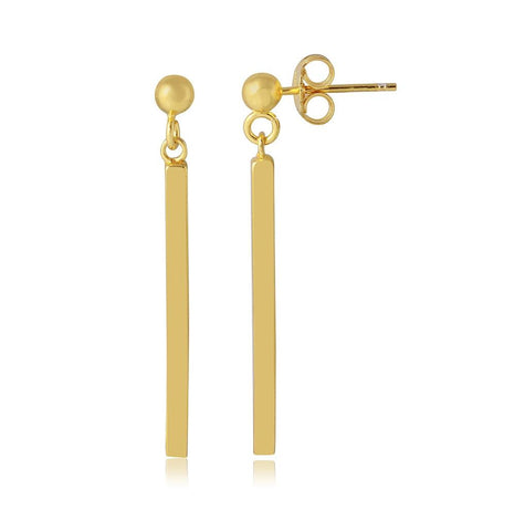 .925 Sterling Silver Gold Plated Drop Down Bar Earrings