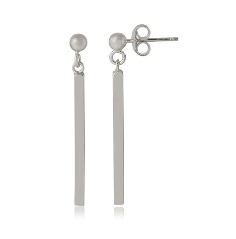 .925 Sterling Silver Rhodium Plated Drop Down Bar Earrings