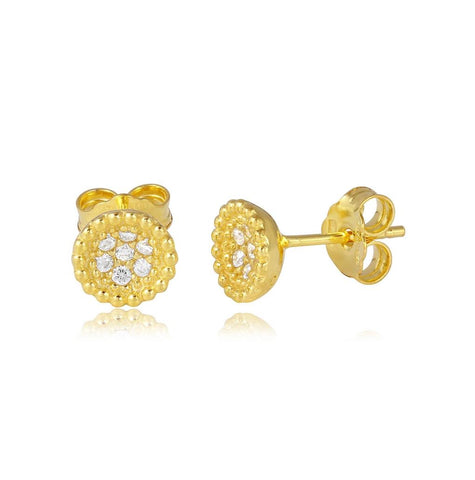 .925 Sterling Silver Gold Plated Cz Encrusted Bowl Shape Stud Earrings